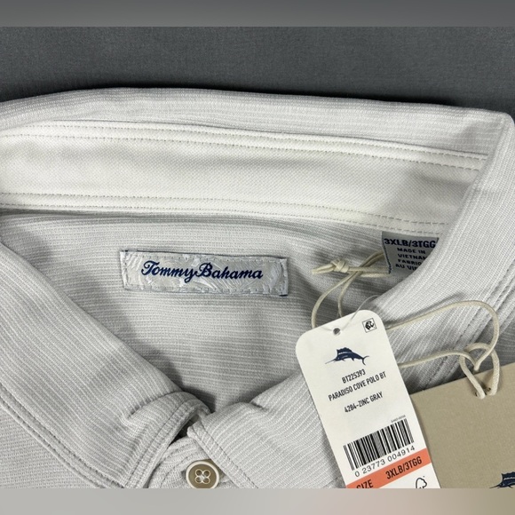 Tommy Bahama Golf Shirt Polo Paradise Cove Striped 3XLB Gray Polyester - Picture 3 of 6